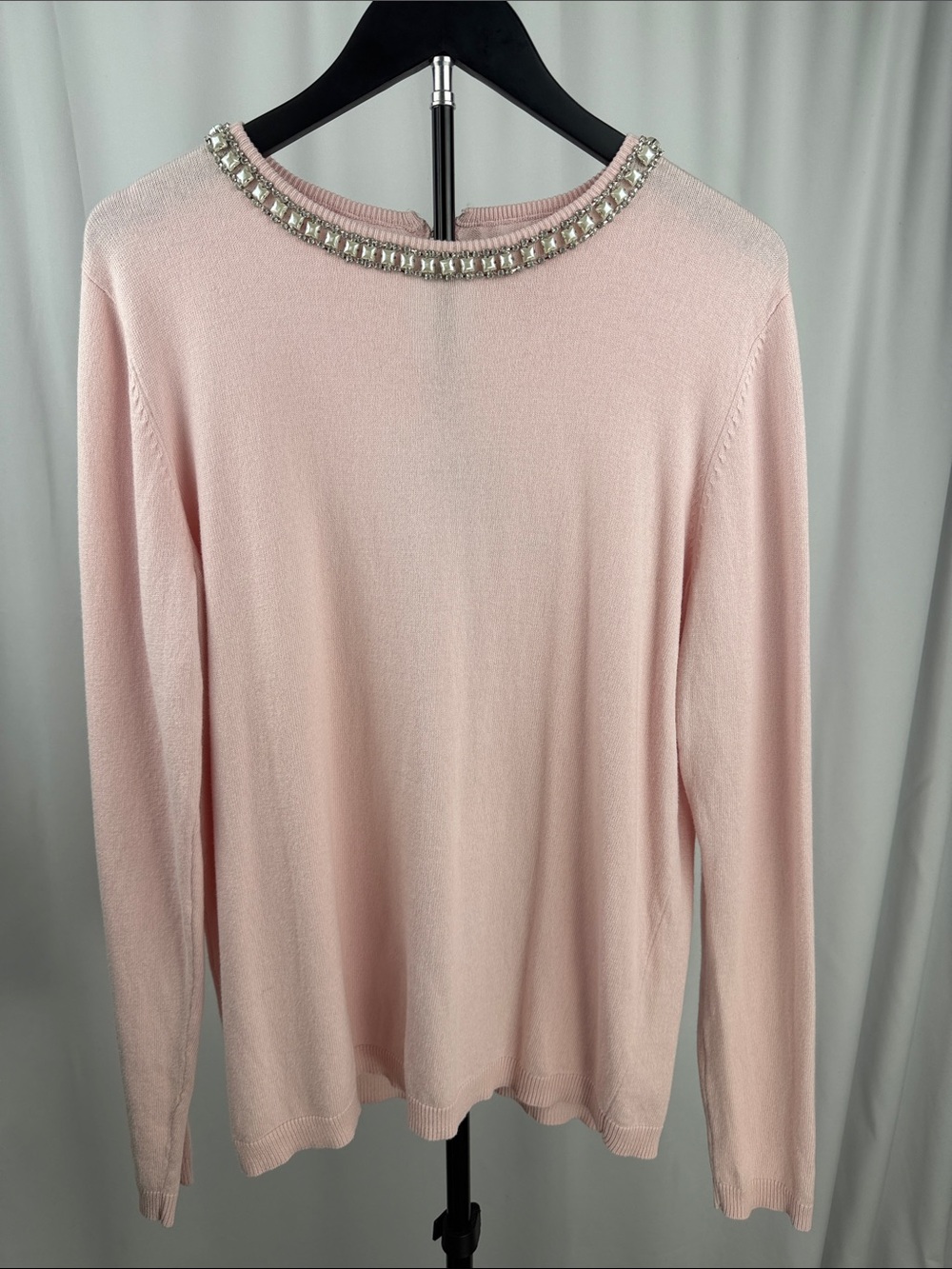 ELLE Pink Jeweled Neck Embellished Sweater Large NWT